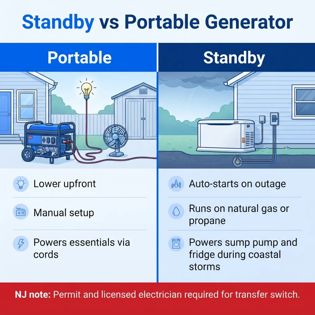 Infographic: portable vs standby generator comparison NJ