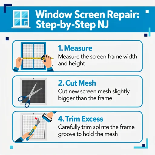 Window screen repair step-by-step guide infographic