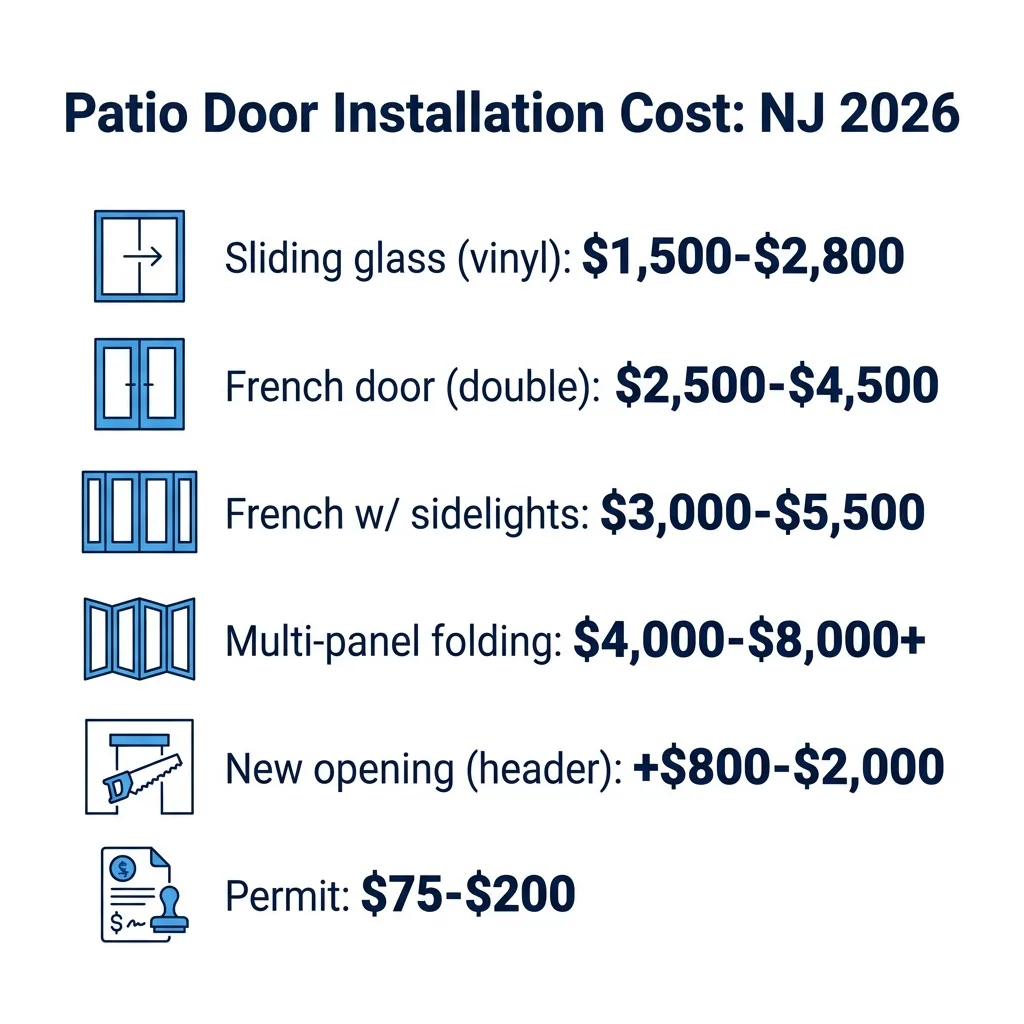 Infographic: patio door installation cost by type, NJ 2026