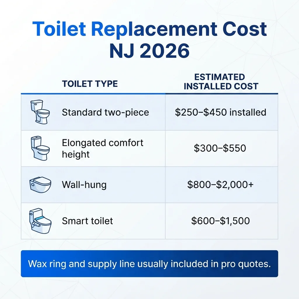 Infographic: toilet replacement cost by type NJ 2026