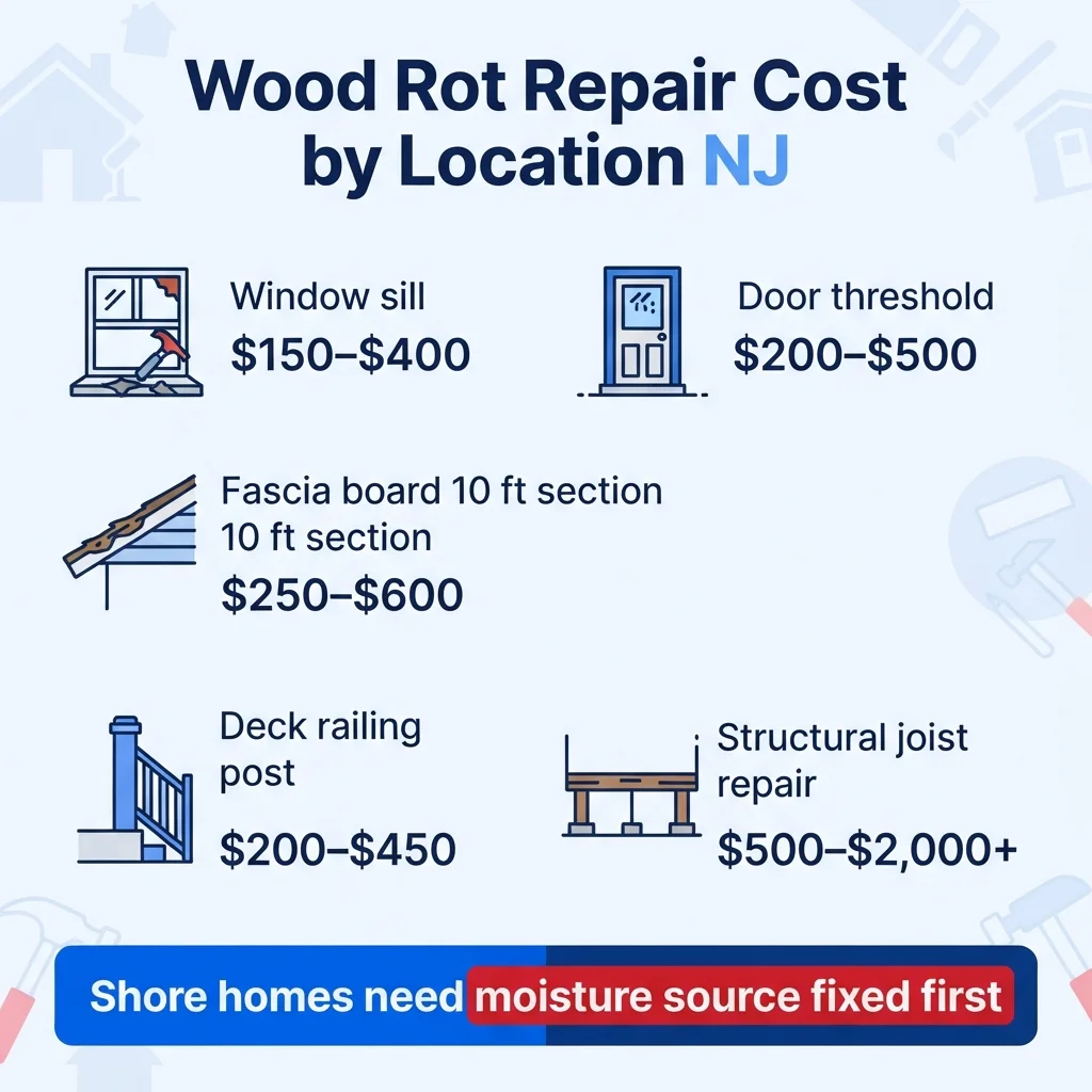 Infographic: wood rot repair cost by location NJ 2026